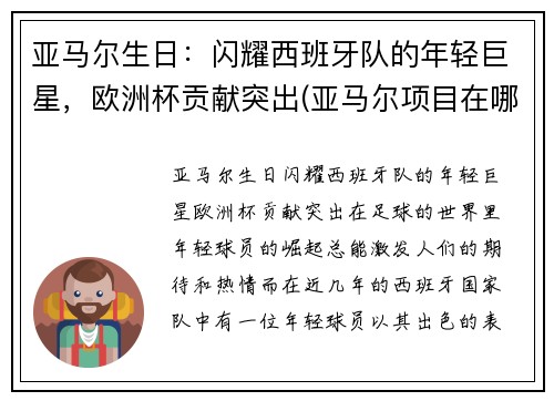 亚马尔生日：闪耀西班牙队的年轻巨星，欧洲杯贡献突出(亚马尔项目在哪)