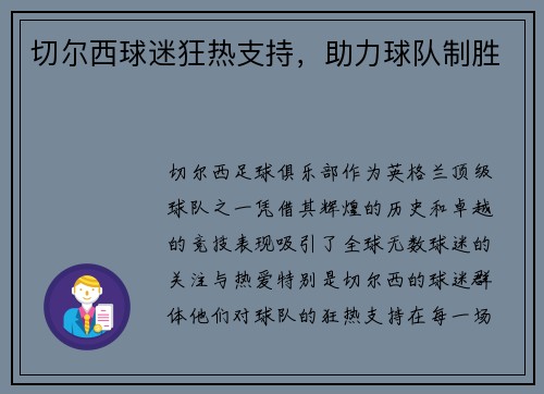 切尔西球迷狂热支持，助力球队制胜