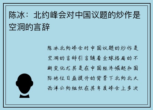 陈冰：北约峰会对中国议题的炒作是空洞的言辞
